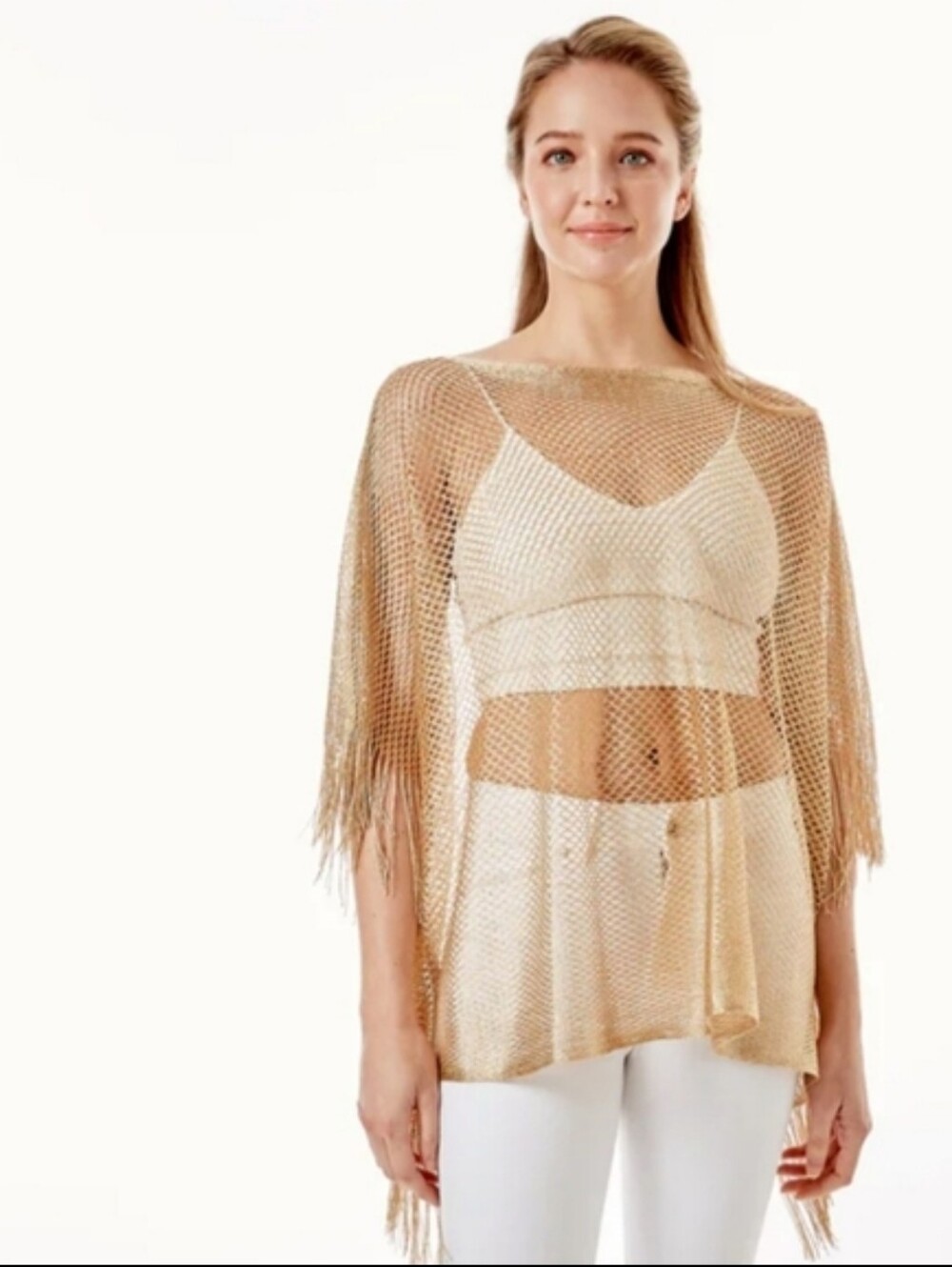 NWT LOF Net Cover-ups Fringes Poncho Beachy Nautical One Size Fits Most